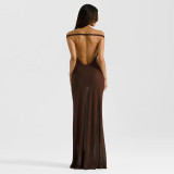 Women Solid Chic Patchwork Off Shoulder Elegant Long Dress