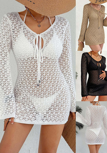 Women See-Through Lace-Up Beach Cover-Up Dress