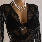 Women Sequin Mesh Long Sleeve Bikini Three-Piece Swimsuit