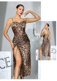 Women Leopard Satin Two-Piece Sleepwear Pajama Set