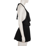 Women Sexy Lace-up Halter Neck Strap Mini Club Dress