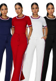 Spring Summer Women Trendy Patchwork Ribbed Contrast Lounge Two-Piece Pants Set