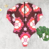 Women Printed Long Sleeve Zip Surfing Swimsuit