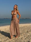 Women Solid Hollow Bikini & Maxi Skirt Three-Piece Beachwear Set