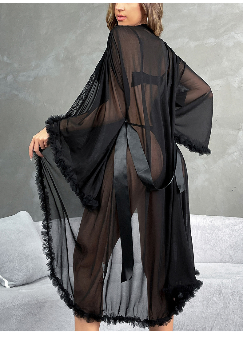 Mesh Fringe Long Robe for Beach Cover-Up & Loungewear