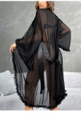 Women Mesh Fringe Long Robe Lounge Wear