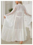 Women Heart Print Mesh See-Through Robe Lingerie