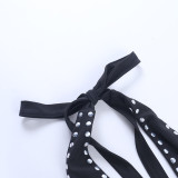 Spring Summer Women Sexy Halter Neck Low Back Beaded Club Dress
