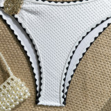 Women Solid Shell Metal Decor Bikini Two-Piece Swimsuit