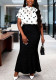 Women Polka Dot Slim Fit Mermaid Bodycon Two-Piece Skirt Set
