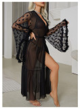 Women Heart Print Mesh See-Through Robe Lingerie