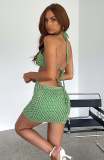 Summer Women Knitted Round Neck Crop Top & Skirt Set