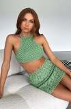 Summer Women Knitted Round Neck Crop Top & Skirt Set