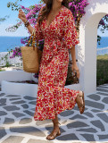 Women Vacation Sexy Lace-Up Split Beach Maxi Dress