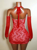 Summer Women Sexy Lace Patchwork Strapless Halter Bodycon Dress