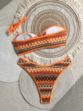 Women Geometric Print Tie Bikini Beach Swimsuit