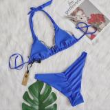 Summer Women Rhinestone Decor Bikini Shorts Swimsuit Set