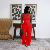 Summer Women Casual Street Halter Top & High Waist Wide Leg Pants Set