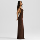 Women Solid Chic Patchwork Off Shoulder Elegant Long Dress