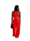 Summer Women Casual Street Halter Top & High Waist Wide Leg Pants Set