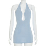 Women Halter Neck U-Shape Bodycon Dress