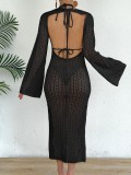 Women See-Through Mesh Deep V Beach Cover-Up Dress