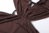 Spring Women Sexy Halter Neck Fringe Patchwork Low Back Bodycon Dress