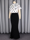 Women Polka Dot Slim Fit Mermaid Bodycon Two-Piece Skirt Set