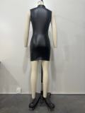 Spring Summer Women PU Sleeveless Sexy Bodycon Mini Dress
