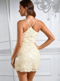 Women Sexy Low Back Strap Sequin Party Mini Dress