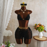 Women Mesh Sequin Bikini Three-Piece Beachwear