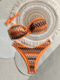 Women Geometric Print Tie Bikini Beach Swimsuit