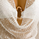 Women Sequin Mesh Long Sleeve Bikini Three-Piece Swimsuit