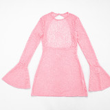Women Beach Swim Trunks Lace Long-Sleeve Dress Three-Piece