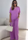 Women Summer Short-sleeved Top and Wide-leg Pants Casual Two-Piece Set
