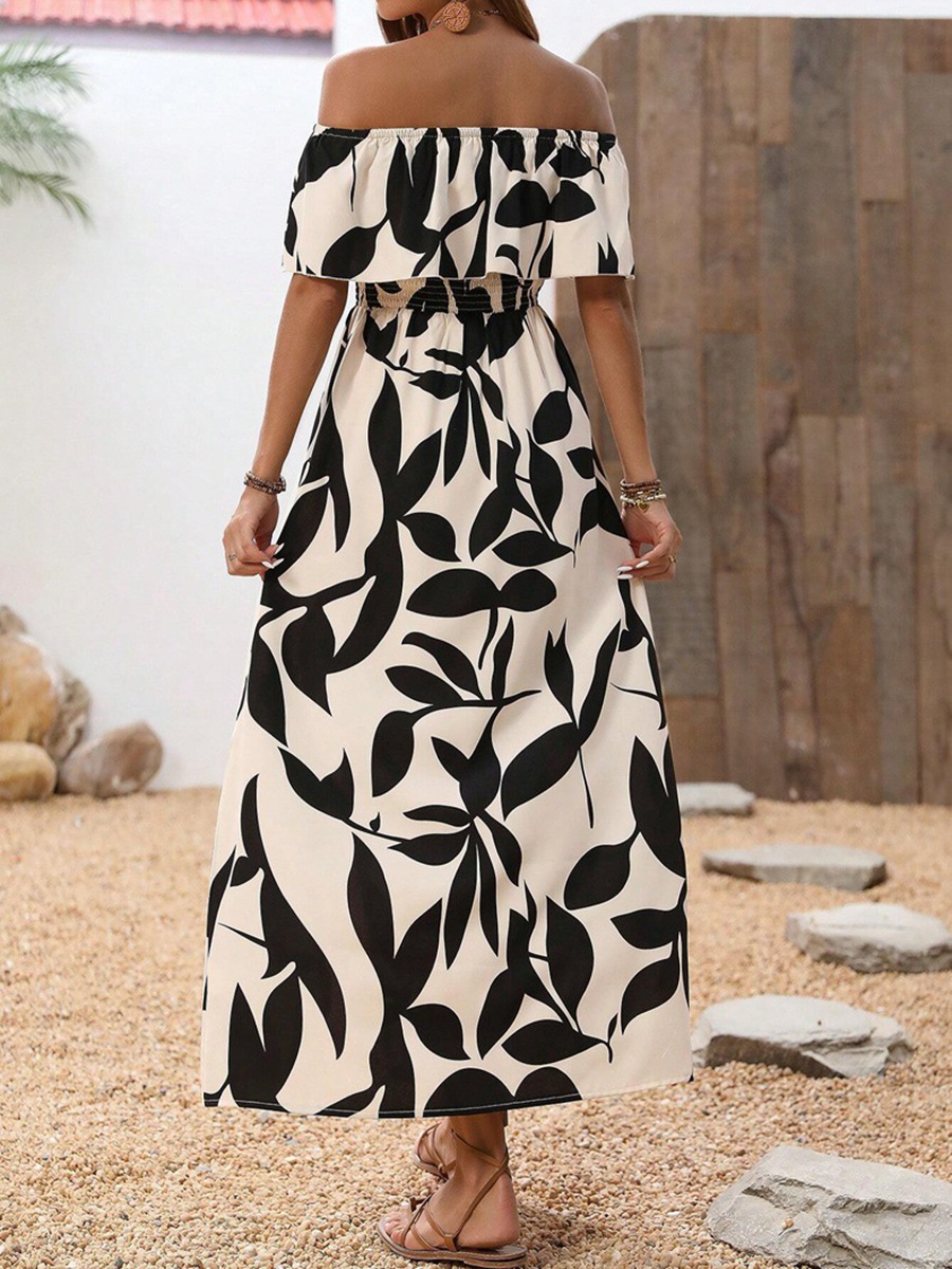 Summer Women's Off Shoulder Printed Split Sexy Long Dress