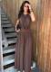 Women Elegant Halter Neck V-Neck Pleated Top and Wide-Leg Pants Two-Piece Set