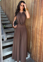 Women Elegant Halter Neck V-Neck Pleated Top and Wide-Leg Pants Two-Piece Set Women Elegant Halter Neck V-Neck Pleated Top and Wide-Leg Pants Two-Piece Set
