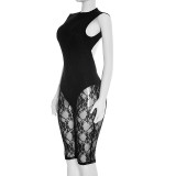 Women Sexy See-Through Backless Lace Seven-Point Jumpsuit
