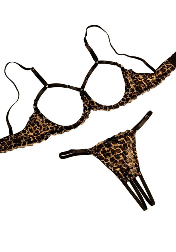 Women's Leopard Lace Bra & Panty Lingerie Set