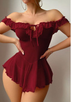 Plus Size Burgundy Mesh Off Shoulder Ruffle Night Dress and Panty Set Plus Size Burgundy Mesh Off Shoulder Ruffle Night Dress and Panty Set