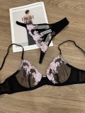Women's Plus Size Lace Embroidery Sheer Bra & Panty Set