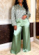 Plus Size Women Geometric Print Patchwork Shirt and Wide-Leg Pants Two-Piece Set