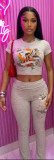 Women Printed Sexy Short-Sleeved Top and Pants Two-Piece Set