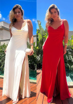 Women Elegant Backless Lace Suspender Slit Dress Women Elegant Backless Lace Suspender Slit Dress