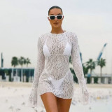 Women Beach Swim Trunks Lace Long-Sleeve Dress Three-Piece