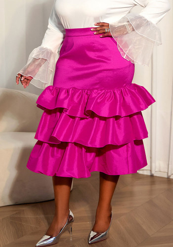 Plus Size Women Rose Multi-Layer Ruffle Skirt Formal Party Elegant Cascading Ruffles Dress