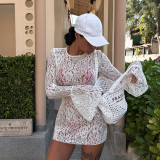 Women Beach Swim Trunks Lace Long-Sleeve Dress Three-Piece