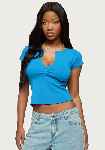 Women Sexy V-Neck Short-Sleeved Crop Top