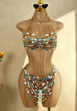 Women Pearl Tassel Body Chain Halter Neck Top